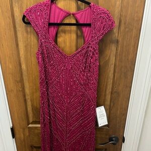 New with tags, ADRIANNA PAPELL magenta in color beaded column gown size 10.